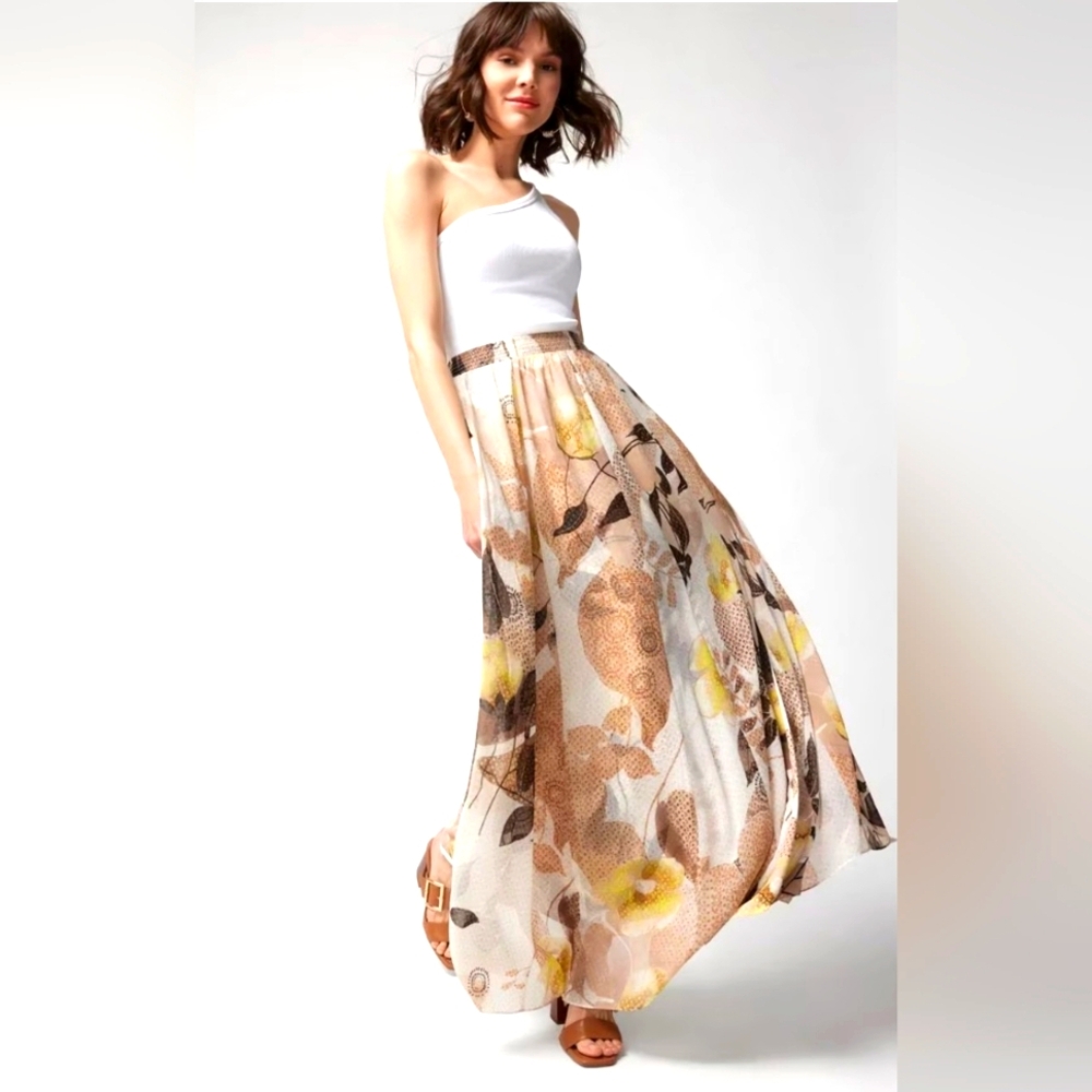 White House Black Market Whimsical Flora Maxi  A-Line Skirt - Picture 2 of 8